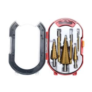 6pcs Triangular Shank Straight Groove Step Drill Bits Saw Drills Bit Set High Speed Steel Pagoda Drills Wood Metal Hole