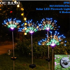 OU BANG 90/150/200LEDs 8 lighting modesSolar Firework Silver String Lights Fairy Bouquet Dandelion Lights Starburst Lights Twinkle Garden Stake Light for Christmas Home Patio Outdoor Garden Decoration