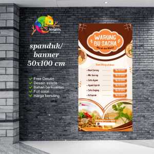 Cetak Spanduk Banner Cokelat dan Oranye Illustratif Modern Banner Menu Warung Makanan
