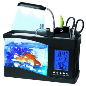 Multi-Function Aquarium USBFish Tank Pen Holder Desk Lamp Calendar Clock