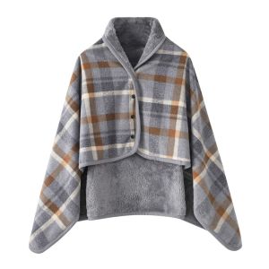 RUSSELLERT Mùa đông Khăn choàng đeo được Vải flannel Giữ ấm Chăn văn phòng thoải mái và tiện lợi có nút Chăn kẻ sọc dày dành cho phụ nữ và sử dụng văn phòng