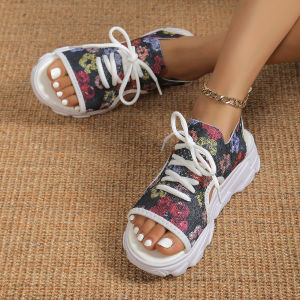 [Free Shipping] Plus-Size WomenS Sandals New Summer Styles Versatile Wedge Heels Fashionable Korean-Style Breathable Knit Sandals Wholesale