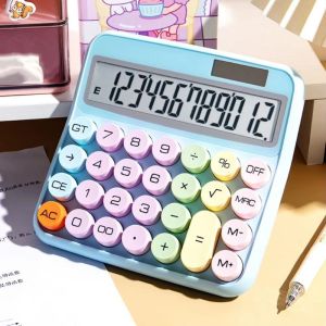 TSEVD แป้นพิมพ์เครื่องกล เครื่องคิดเลข12หลัก หน้าจอกว้างกว้าง ใช้พลังงานจากแสงอาทิตย์ เครื่องคิดเลข แบบพกพาได้ บ้านในบ้าน เครื่องคิดเลขสีลูกกวาด ใช้สำหรับนักเรียน