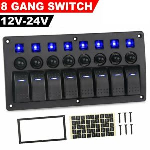 DC12/24V 8 GANG Rockerแผงสวิตช์MarineเรือCircuit Breakerป้องกันการโอเวอร์โหลดกันน้ำLEDแผงสวิตช์ON-OFFอลูมิเนียมสวิทช์สำหรับMarineเรือรถ