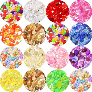 50G Bộ Hộp Hạt Acrylic Tự Làm Phong Cách Hỗn Hợp Ngẫu Nhiên Hạt Đệm Màu Kẹo Để Tự Làm Vòng Tay Phụ Kiện Làm Đồ Trang Sức
