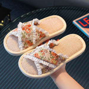 New Linen Slippers For Women And Children Korean Version Wear-Resistant Non-Slip Sweat-Absorbent Breathable Cotton-Linen Sandals For Home Use