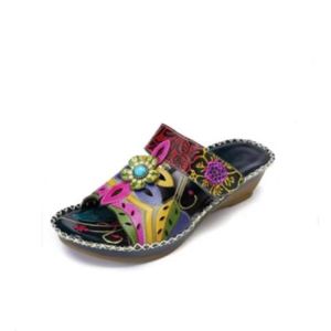 [Free Shipping] New Bohemian Ethnic Style WomenS Shoes Wedge Sandals Large Size Slippers Floral Sandals