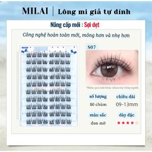 MILAI Lông mi giả tự dính S07 sợi dệt mi cụm không keo tự nhiên 9-13mm