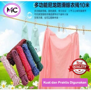 Tali Jemuran 10 Meter Kuat Murah Bahan Nilon Super Tidak Melar Praktis Gantungan Cucian Pakaian Baju Celana Basah Kering Outdoor Indoor