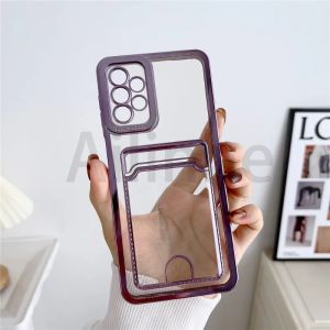 For Samsung Galaxy A53 A13 A54 A34 5G A73 A52 A52S A72 M32 4G 5G Electroplated Wallet Card Holder Transparent Case Shockproof Clear Soft Wallet Phone Cover