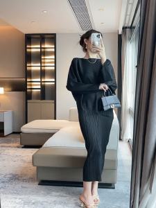 Pleated Three-Dimensional Triangle Folding off-Neck Elegant Dress #92171