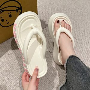 Free Shipping New Thick-Soled Flip-Flops For Women Summer Outdoor Wear Korean-Style Fashionable Home Slippers With Soft Soles And Letter EVA Design