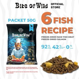 Bite of Wild 6Fish Cat Food 50g F42 Kibble Makanan Kucing With Freeze-Dried Raw Fish Meat / Salmon 42% High Meat Grain-Free kibbles Cat