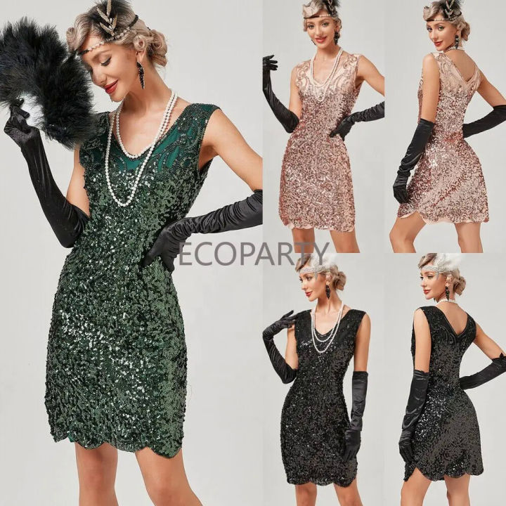 Plus Size Vintage 1920s Flapper Sequins Great Gatsby Evening Prom Costumes  Dress Birthday Dress for Women Party Dresses