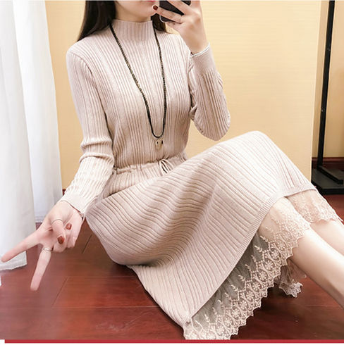 Váy / đầm len dáng xòe dài tay ôm dáng cổ tròn dày dặn ấm áp thời trang thu  đông V00188 | Shopee Việt Nam