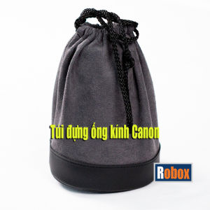 Túi dây rút vải nhung phối đế da Pu thương hiệu Canon bảo vệ ống kính máy chụp hình cao cấp