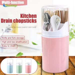 Wall-Mounted Cutlery Drain Holder Storage Box Chopsticks Tube Kitchen Utensil Dust-proof Tableware Holder