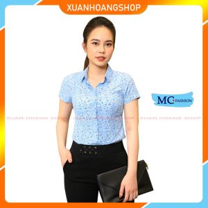 Áo Sơ Mi Nữ Tay Ngắn Mc Fashion Kiểu Dáng Công Sở Cộc Màu Vàng Xanh Tím Than Đỏ A668 Xanh Lơ Họa Tiết Kẻ Sọc Rối