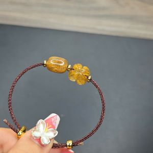 Q294 Vòng cáp lu thống bầu cỏ 4 lá Thạch Anh Tóc Vàng cho Thổ và Kim - Phong Thủy TUDO