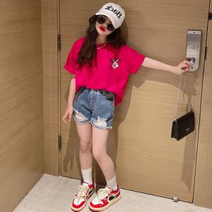 Girls Tops Cute Printed Cotton T-shirt Korean Style Summer Fashion Short Sleeve Tops Clothes for Kids Girls 1-12Y
