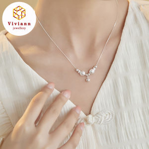 Viviann 925 Sterling Silver Bell Pendant Necklace Collar Chain Simple 925 Sterling Silver Geometric Cut Sparkling Zircon Pendant Necklace for Women Wedding Engagement Jewelry