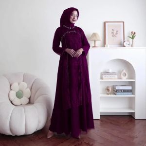 Gamis Dewasa Terbaru Aruna Dres BL Tille Puring Mix Brukat Aplikasi Payet Mutiara M L XL XXL 3XL Baju Muslimah Wanita Kekinian Dress Kondangan Jumbo Elegan Viral
