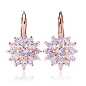 BAMOER Free Shpping Luxury Champagne Gold Flower Stud Earrings with Zircon Stone Women Birthday Gift Bijouterie JIE014