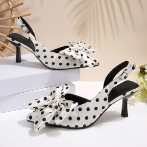 Free Shipping Plus-Size Satin High-Heeled Sandals New Summer Style Polka Dot And Bow Design Versatile Stiletto Heels