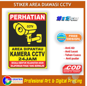 Stiker CCTV area diawasi 24 jam sticker peringatan pencuri kejahatan anti maling keamanan lingkungan