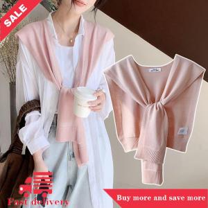 [COD] Korean Knitted Shawl Summer Air Conditioning Fake Collar Neck Guard Knit Thin Knotted Cape Shoulder Scarf For Women
