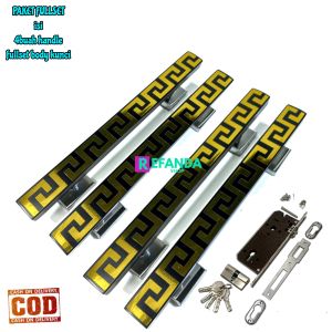paket 4buah gagang tarikan handle pintu rumah dan lock rumah body kunci untuk pintu depan model kupu tarung daun pintu2