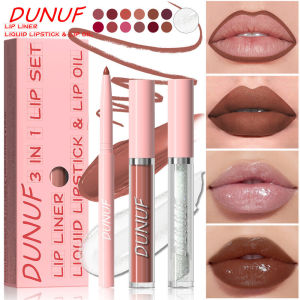 DUNUF 3-in-1 Lipstick Set Lip Gloss Lipstick Waterproofed Long Lasting Pigment Womens Lip Makeup