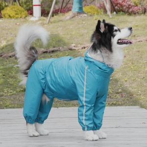 HATELI Large Dog Raincoat Fully-Covered Hooded Waterproof Reflective Dogs Rain Jacket with Removable Tail Cover Pet Clothes for Medium Large Dogs Husky Samoyed Golden Retriever Labrador Dog Poncho