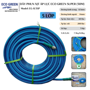 Dây phun áp lực ECO GREEN SUPER 5 lớp chiều dài 50m đường kính 8.5mm dùng cho đầu xịt dây curoa