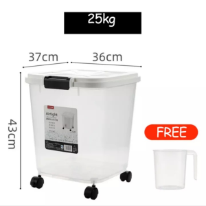 Rice bucket with wheels airtight rice dispenser 25kg storage container insectproof moistureproof rice despincer 25kilos