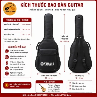 Bao Da Đàn Guitar Yamaha Dày 3 Lớp Size 4/4 3/4 1/2 1/4 Túi Đựng Đàn Guitar Acoustic Classic Chống Sốc Chống Trầy