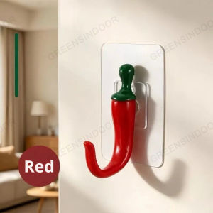 Cute Chili Shaped Punch‑Free Wall Hook Curved Anti‑Slip Hanger 2KG Max Load for Key Storage Bathroom