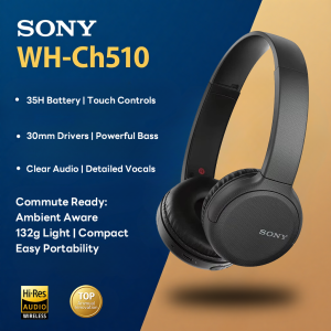 Sony WH-CH510 Wireless Bluetooth On-Ear Headphones - 35H Battery Lightweight Clear Sound for Music & Calls