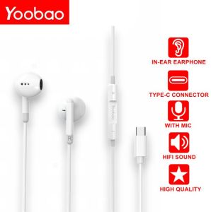 Yoobao L-C10 Semi In-Ear Wired Earphone HD Speaker HiFi Sound with Built-in Microphone for Type-C Port 1.2m