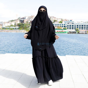 Set Khimar Syari Instan Aisyah Cadar Tali Jetblack Alsyahra Exclusive