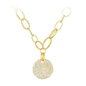 Bellux 925 Silver Yellow Gold Plated Necklace Sparkling Synthetic Zircon Round Pendant Design Perfect Trendy Necklace Gift