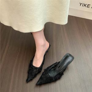 WomenS Summer Open-Toe Mules For Outdoor Wear Featuring Floral Lace And Mesh Breathable Pointed Toe Thin Low Heel Small Heel Mule Sandals