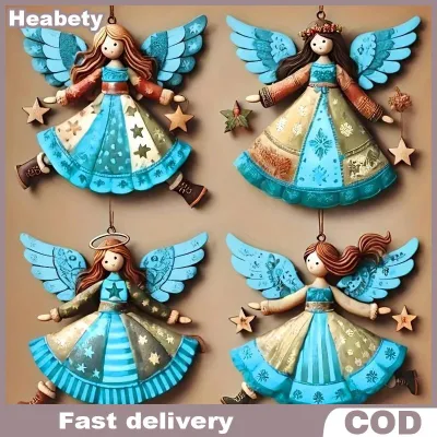 Heabety 4PCS Set Vintage Angel Hanging Decor Handmade Christmas Ornaments Festive Decor For Xmas Tree Home Office 2026 New Year Gift