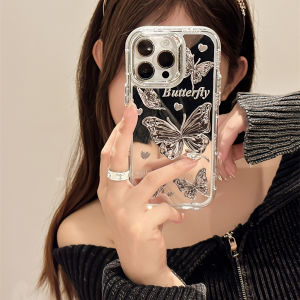 CrashStar Mirror Crystal Butterfly Heart Hard Shockproof Phone Case For iPhone 16 15 14 Pro Max 13 12 Pro Max 11 Fashion Makeup Phone Casing Cover Shell