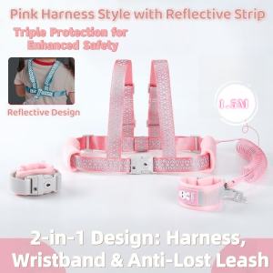 Anti-Lost Baby Walking Harness Reflective with Traction Rope Anti-Lost Children Safety Harness Adjustable Wrist Link Multifunctional Kids Safety Travel Essential
