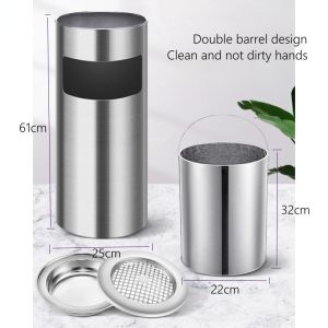 Outdoor Trash Can Stainless Steel Hotel Trash Can with Ashtray and Inner Bucket [Local Delivery]