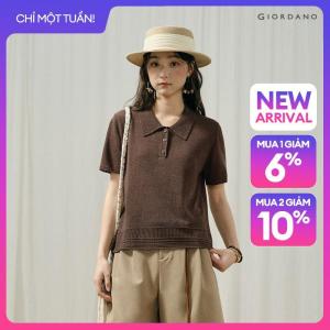 GIORDANO Women Sweaters Eyelet Jacquard Knitwear Lightweight Short Sleeve Fashionable Casual Knit Polo Shirts 18356718