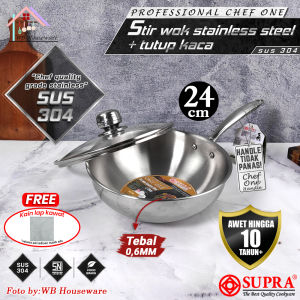 NEW Panci stir wok 24cm + tutup kaca viliron chef one series stainless steel SUS 304 / penggorengan wajan gagang masak - goreng