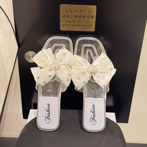 [Free Shipping] Charming Shark Fashion New WomenS Summer Low-Heeled Slippers With Bow Casual Open-Toe Sandals