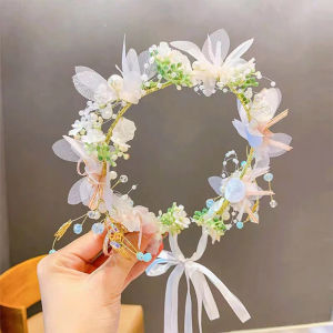 Bohemian Pearl Flower Girls Headbands Elegant Floral Wreath Bride Wedding Garland Head Hoop Headdress Kids Hair Accessories